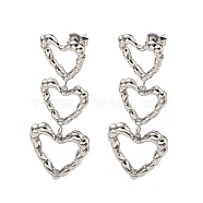 304 Stainless Steel Stud Earrings for Women, Heart, Platinum, 49x19mm(EJEW-D113-01P)
