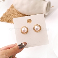 Imitation Pearl Earrings for Women, with 925 Sterling Silver Pin, Half Round, 24x10mm(FS-WG67811-02)