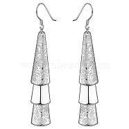 Silver Color Plated Textured Brass Triangle Dangle Earrings, Silver Color Plated, 70x12mm(EJEW-BB11934)