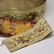 Polyester Ribbons, with Jasmine Flower Pattern, Pale Goldenrod, 2 inch(50mm), 33yards/roll(30.1752m/roll)(OCOR-L018-24A-50mm)