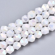 Electroplate Glass Beads Strands, Imitation Jade, AB Color Plated, Faceted, Round, White, 6x6x6mm, Hole: 1mm, about 100pcs/strand, 22.24 inhes(56.5cm)(EGLA-T019-07C)
