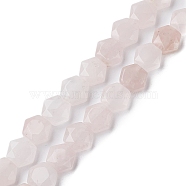 Natural Rose Quartz Beads Strands, Faceted Hexagonal Cut, Hexagon, 8~8.5x9~9.5x4~4.5mm, Hole: 1mm, about 25pcs/strand, 8.11''(20.6cm)(G-K359-C10-01)