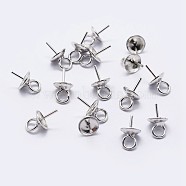 925 Sterling Silver Cup Pearl Bail Pin Pendants, For Half Drilled Beads, Silver, 9x6mm, Hole: 2mm, Pin: 0.7mm(STER-F036-04S-6mm)