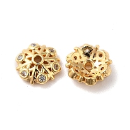 Brass Micro Pave Cubic Zirconia Bead Cap, 6-Petal Flower, Real 18K Gold Plated, 7x2.5mm, Hole: 1mm(KK-E068-VF856-2)