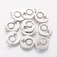201 Stainless Steel Charms, Flat Round with Female Gender Sign, Stainless Steel Color, 14x12x1.2mm, Hole: 1.5mm(STAS-Q201-T096)