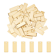 50Pcs 201 Stainless Steel Charms, Rectangle Charm, Real 18K Gold Plated, 13x5x0.5mm, Hole: 1.2mm(STAS-UN0046-34)
