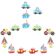 SUNNYCLUE 14Pcs 7 Style Resin Pendants, with Platinum Iron Peg Bail, Rockets & Steamship & Car & Helicopter & Bicycle, Mixed Color, 2pcs/style(RESI-SC0001-84)