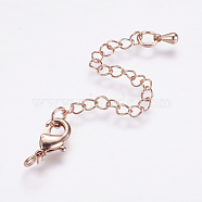 Long-Lasting Plated Brass Chain Extender, with Lobster Claw Clasps and Bead Tips, Real Rose Gold Plated, 12x7x3mm, Hole: 3.5mm, Extend Chain: 65mm, ring: 5x1mm(KK-F711-09RG)