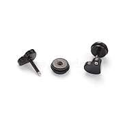 304 Stainless Steel Heart Earlobe Plugs, Screw Back Earrings, with Rhinestone, Gunmetal, 8x6mm, Pin: 1mm(EJEW-I196-13A)