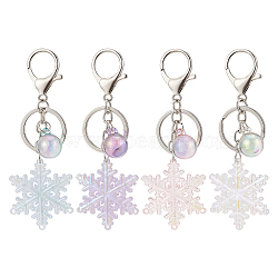 4Pcs 4 Colors Laser Snowflake Resin Pendant Keychain, with Alloy Clasp, for Women Key Car Purse Bags Luggage Charms Gift, Mixed Color, 110mm, 1pc/color(KEYC-NB0001-67)