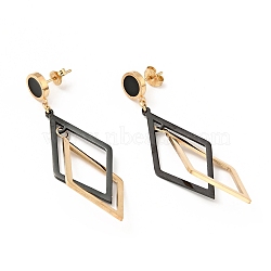 Enamel Double Rhombus Long Dangle Stud Earrings with 316 Stainless Steel Pins, PVD Vacuum Plating 304 Stainless Steel Jewelry for Women, Golden, 56mm, Pin: 0.7mm(EJEW-F285-09G)