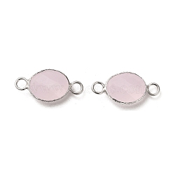 925 Sterling Silver Connector Charms, with Faceted Glass, Oval, Real Platinum Plated, Pink, 8.5x17.5x4.7mm, Hole: 2mm(STER-H110-20A)