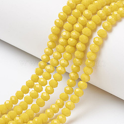 Opaque Solid Color Glass Beads Strands, Faceted, Rondelle, Yellow, 6x5mm, Hole: 1mm, about 85~88pcs/strand, 16.1~16.5 inch(41~42cm)(EGLA-A034-P6mm-D04)