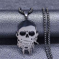 304 Stainless Steel Pendant Necklace, Skull, Black, 23.35 inch(59.3cm)(NJEW-K253-18EB)