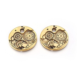 Tibetan Style Alloy Pendants, Cadmium Free & Lead Free, Flat Round Watch Gears Charms, Nice for Steampunk Jewelry Making, Antique Golden, 38x38x3mm(X-PALLOY-A15823-AG-LF)