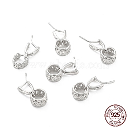 Rhodium Plated 925 Sterling Silver Ice Pick Pinch Bails, Hollow Flat Round, Platinum, 10x7x2.3mm, Pin: 0.8mm(STER-Z001-014P)