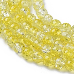 Baking Painted Crackle Glass Beads Strands, Round, Yellow, 8mm, Hole: 1.3~1.6mm, about 100pcs/strand, 31.4 inch(X-CCG-S001-8mm-04)