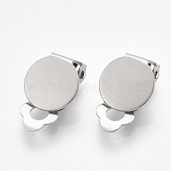 304 Stainless Steel Clip-on Earring Findings, with Round Flat Pad, Flat Round, Stainless Steel Color, Tray: 10mm, 18x10x6mm, Hole: 3mm(STAS-T045-33B-P)