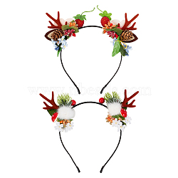 ANATTASOUL 2Pcs 2 Style Christmas Theme Antler Cloth & Iron Alligator Hair Bands, with ResiN, Plastic Flower, Hair Accessories for Women Girls, Mixed Color, 194~200x170~179x19~20.5mm, 1pc/style(MRMJ-AN0001-01)