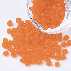 (Repacking Service Available) Glass Seed Beads, Frosted Colors, Round, Orange, 12/0, 2mm, about 12g/bag(SEED-C017-2mm-M9)