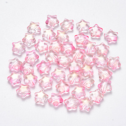 Spray Painted Glass Beads, with Glitter Powder, Star, Pink, 8x8.5x4mm, Hole: 1mm(GLAA-R211-04-E01)