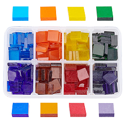 Transparent Glass Cabochons, Mosaic Tiles, for Home Decoration or DIY Crafts, Square, Mixed Color, 10x10x3~4mm, about 168g/box(GLAA-FH0001-11)