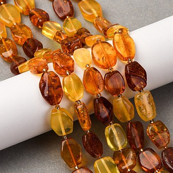Gradient Color Natural Amber Beads Strands, Nuggets, with Seed Beads, 10~15x8~10x3.5~5mm, Hole: 0.6mm, about 30pcs/strand, 15.35''(39cm)