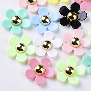 Opaque Acrylic Beads, Flower, Mixed Color, 36x37x11mm, Hole: 1.2mm