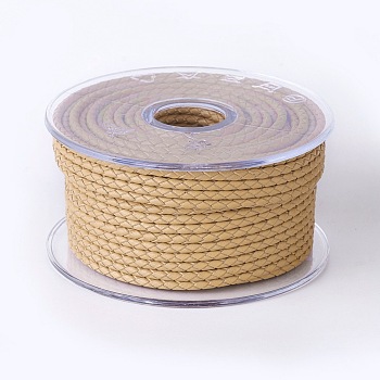 Braided Cowhide Cord, Leather Jewelry Cord, Jewelry DIY Making Material, BurlyWood, 3mm, about 5.46 yards(5m)/roll