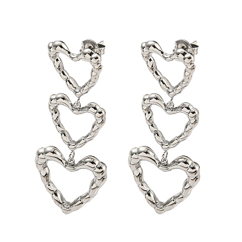 304 Stainless Steel Stud Earrings for Women, Heart, Platinum, 49x19mm