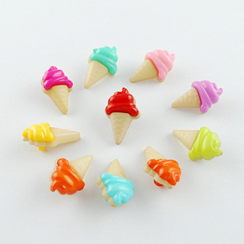 Acrylic Shank Buttons, 1-Hole, Dyed, Ice Cream, Mixed Color, 22x13x10mm, Hole: 4x3mm