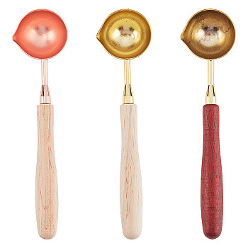 CRASPIRE Brass Wax Sticks Melting Spoon, with Wood Handle, Golden & Rose Gold, 121x30x15.3mm, 3pcs/set