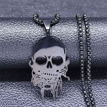 304 Stainless Steel Pendant Necklace, Skull, Black, 23.35 inch(59.3cm)