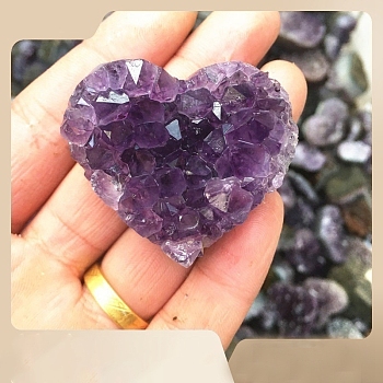 Raw Rough Love Heart Natural Amethyst Specimen Cluster, Reiki Energy Stone Home Display Decorations, 30~40mm