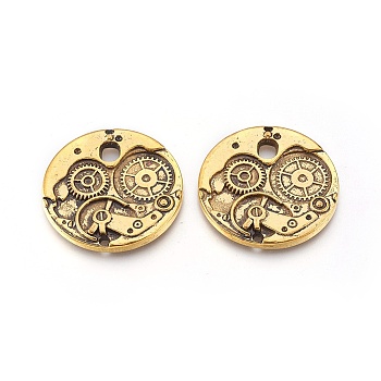 Tibetan Style Alloy Pendants, Cadmium Free & Lead Free, Flat Round Watch Gears Charms, Nice for Steampunk Jewelry Making, Antique Golden, 38x38x3mm