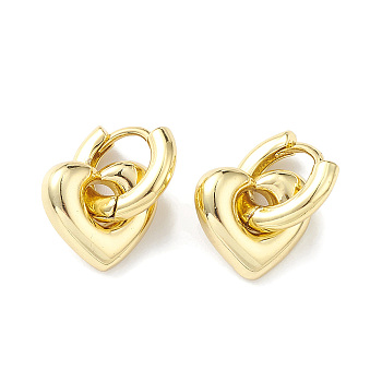 Rack Plating Brass Heart Dangle Hoop Earrings for Women, Lead Free & Cadmium Free, Real 18K Gold Plated, 18mm, Pin: 1mm