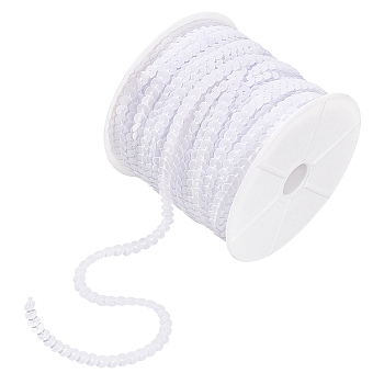 Plastic Paillette Beads, Sequins Beads, Ornament Accessories, Flat Round, White, 6mm, about 100yards/roll