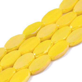 Electroplate Glass Beads Strands, AB Color Plated, Faceted, Rice, Goldenrod, 10x6x3.5mm, Hole: 1.4mm, about 50pcs/strand, 19.69~20.94 inch(50~53.2cm)