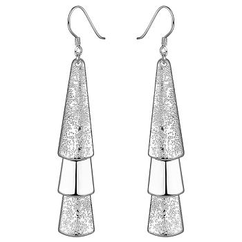 Silver Color Plated Textured Brass Triangle Dangle Earrings, Silver Color Plated, 70x12mm