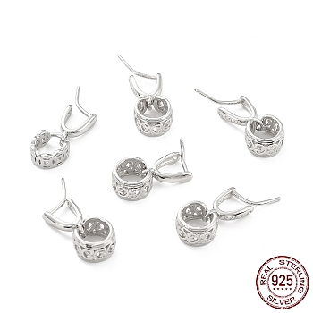 Rhodium Plated 925 Sterling Silver Ice Pick Pinch Bails, Hollow Flat Round, Platinum, 10x7x2.3mm, Pin: 0.8mm