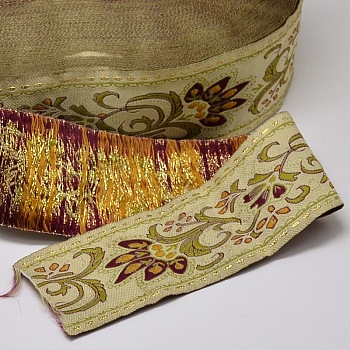 Polyester Ribbons, with Jasmine Flower Pattern, Pale Goldenrod, 2 inch(50mm), 33yards/roll(30.1752m/roll)