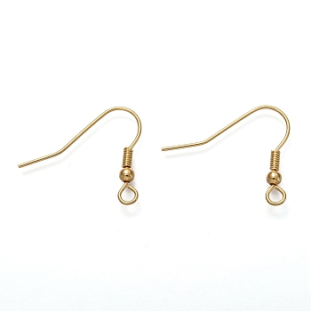 304 Stainless Steel Earring Hooks, Ear Wire, with Horizontal Loop, Real 18K Gold Plated, 23.5x19.5mm, Hole: 2mm, 21 Gauge, Pin: 0.7mm