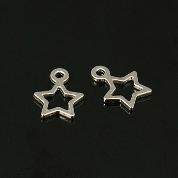 Tibetan Style Alloy Charms, Star, Christmas, Silver Color Plated, Lead Free & Cadmium Free, 14x10x2mm, Hole: 1.5mm