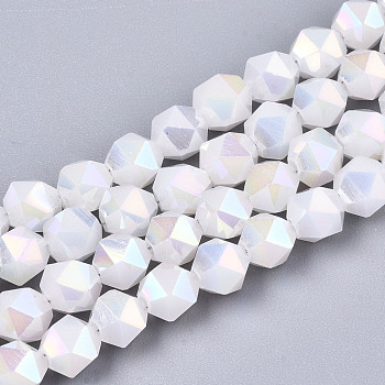 Electroplate Glass Beads Strands, Imitation Jade, AB Color Plated, Faceted, Round, White, 6x6x6mm, Hole: 1mm, about 100pcs/strand, 22.24 inhes(56.5cm)