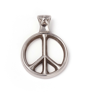 304 Stainless Steel Pendants, Peace Sign with Star, Stainless Steel Color, 34x25x3mm, Hole: 7x4mm