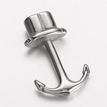 304 Stainless Steel Anchor Hook Clasps, For Leather Cord Bracelets Making, Stainless Steel Color, 31.5x20x7.5mm, Hole: 5mm