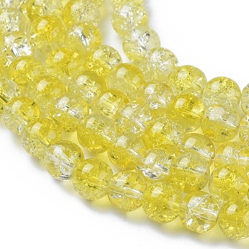 Baking Painted Crackle Glass Beads Strands, Round, Yellow, 8mm, Hole: 1.3~1.6mm, about 100pcs/strand, 31.4 inch