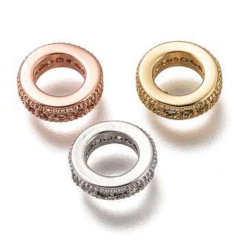 Brass Micro Pave Clear Cubic Zirconia Charms, Cadmium Free & Lead Free, Long-Lasting Plated, Rings, Mixed Color, 8x2mm