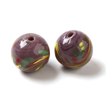Handmade Lampwork Beads, Round, Rosy Brown, 12.5x12mm, Hole: 1.8mm