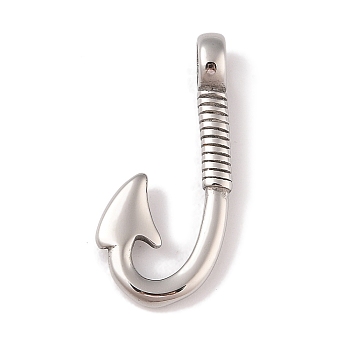 304 Stainless Steel Hook Clasps, Fish Hook Charms, For Leather Cord Bracelets Making, Hook, Polished, Antique Silver, 31x15x6mm, Hole: 4.5mm